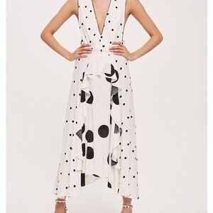 TopShop Mixed Spotted Pinafore V-Neck Dress